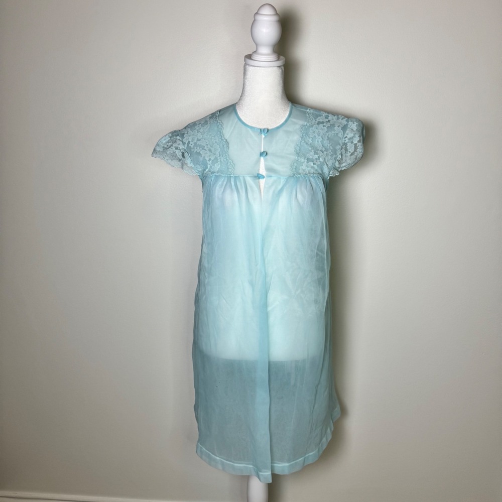 Vintage 60s Henson Kickernick Babydoll Peignoir Bed Jacket Baby Blue Victorian S